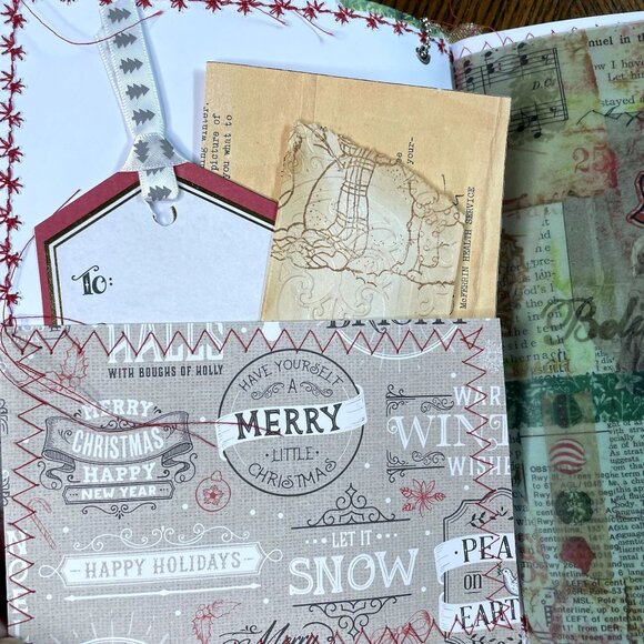 Christmas Junk Journal Book Charm Washi Fabric Wrap Tons Ephemera Handmade 5 u - Picture 7 of 16